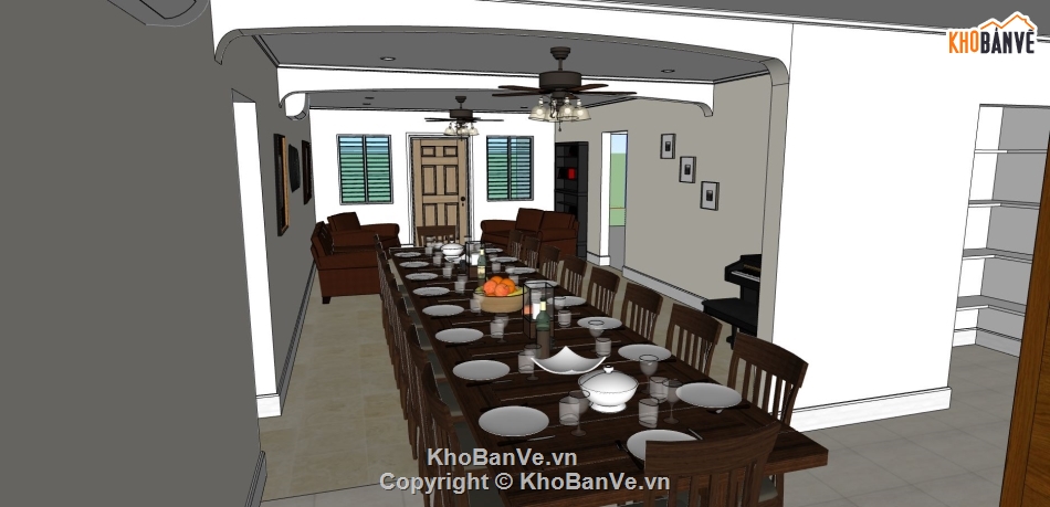 phối cảnh nội thất phòng ăn,phối cảnh nội thất phòng bếp,sketchup phòng bếp và ăn,thiết kế phòng bếp đẹp,thiết kế phòng bếp hiện đại