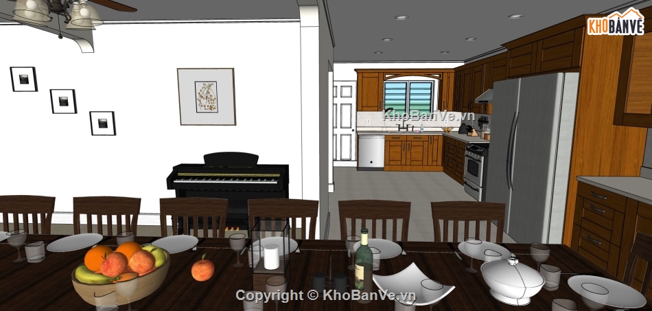 phối cảnh nội thất phòng ăn,phối cảnh nội thất phòng bếp,sketchup phòng bếp và ăn,thiết kế phòng bếp đẹp,thiết kế phòng bếp hiện đại