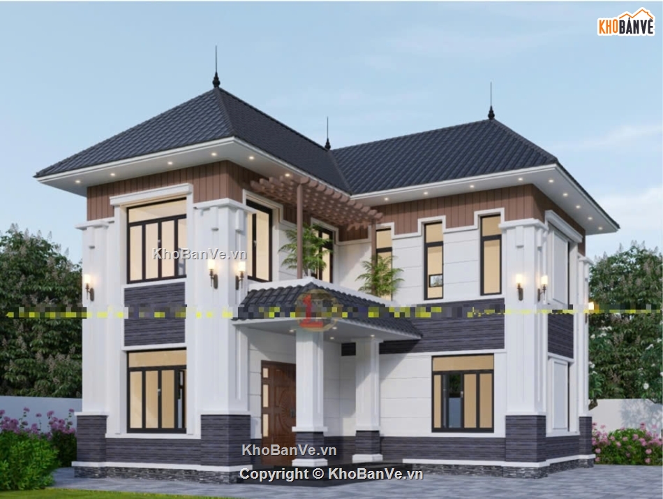 Biệt thự 2 tầng,Biệt thự mái nhật,Biệt thự đẹp,Revit Biệt thự mái Nhật,revit Biệt thự