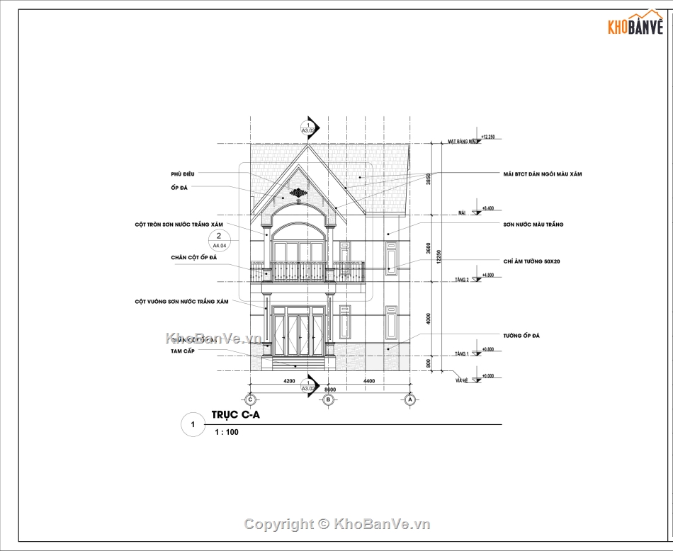 nhà 2 tầng,revit nhà 2 tầng,nhà 2 tầng mái thái