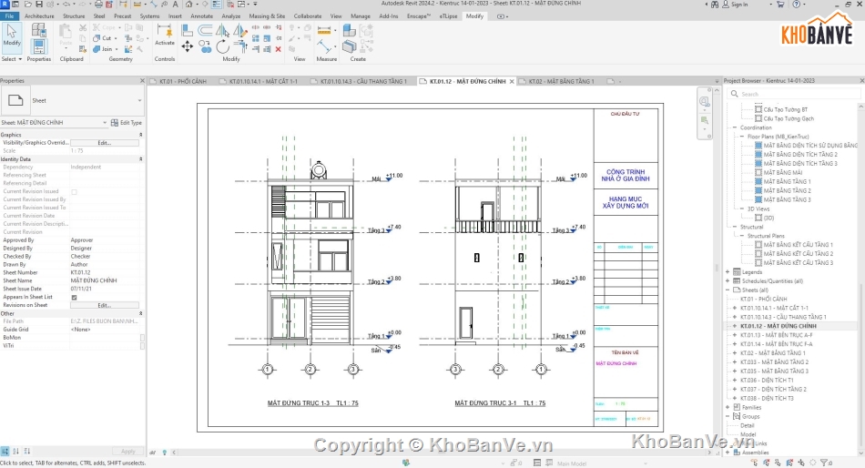 nhà phố 3 tầng,nhà phố đẹp,revit nhà 3 tầng