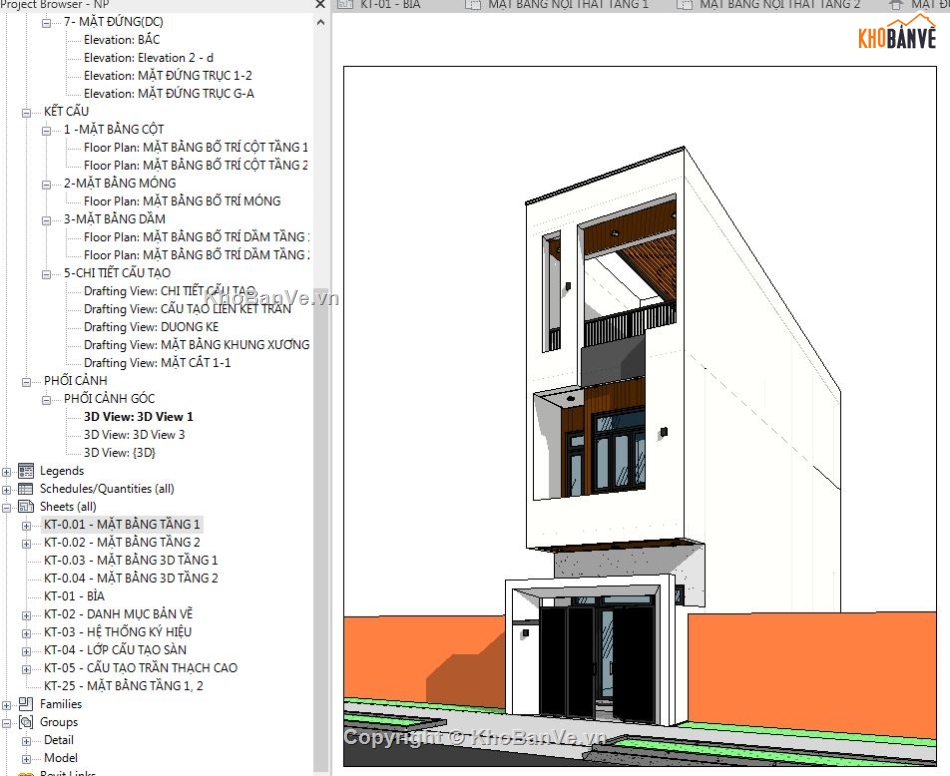 Bản vẽ revit nhà phố 3 tầng,File revit nhà phố 3 tầng,revit nhà phố 3 tầng,revit nhà phố 3 tầng 4x18m