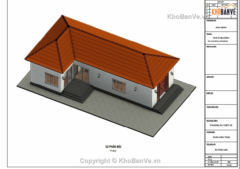Revit nhà cấp 4,kiến trúc nhà cấp 4,nhà 5x15m,nhà cấp 4 5x15m