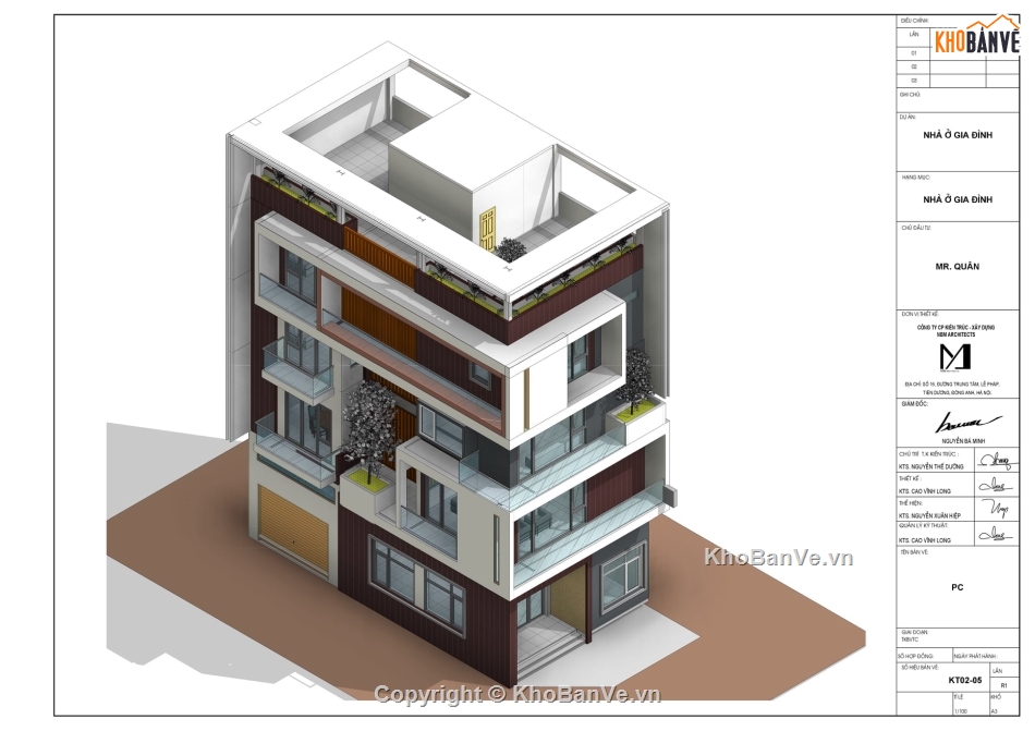 File Revit thiết kế kiến trúc Nhà phố 4 tầng 1 lửng 7.75x14.75m