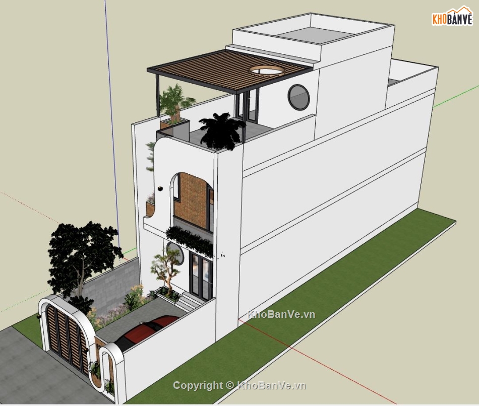 nhà 3 tầng file sketchup,dựng model su mẫu nhà 3 tầng,sketchup nhà 3 tầng hiện đại,file sketchup nhà phố 3 tầng