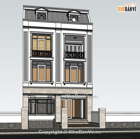 model su biệt thự 3 tầng,biệt thự  3 tầng,Sketchup 3 tầng,nhà phố 3 tầng,biệt thự nhà phố