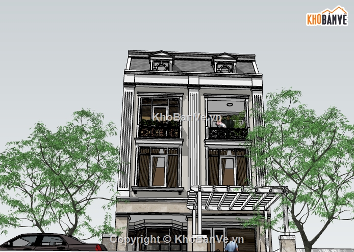 model su biệt thự 3 tầng,biệt thự  3 tầng,Sketchup 3 tầng,nhà phố 3 tầng,biệt thự nhà phố