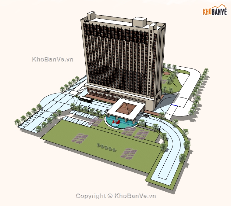dựng 3d khách sạn cao tầng hiện đại,thiết kế sketchup khách sạn,file sketchup khách sạn cao tầng