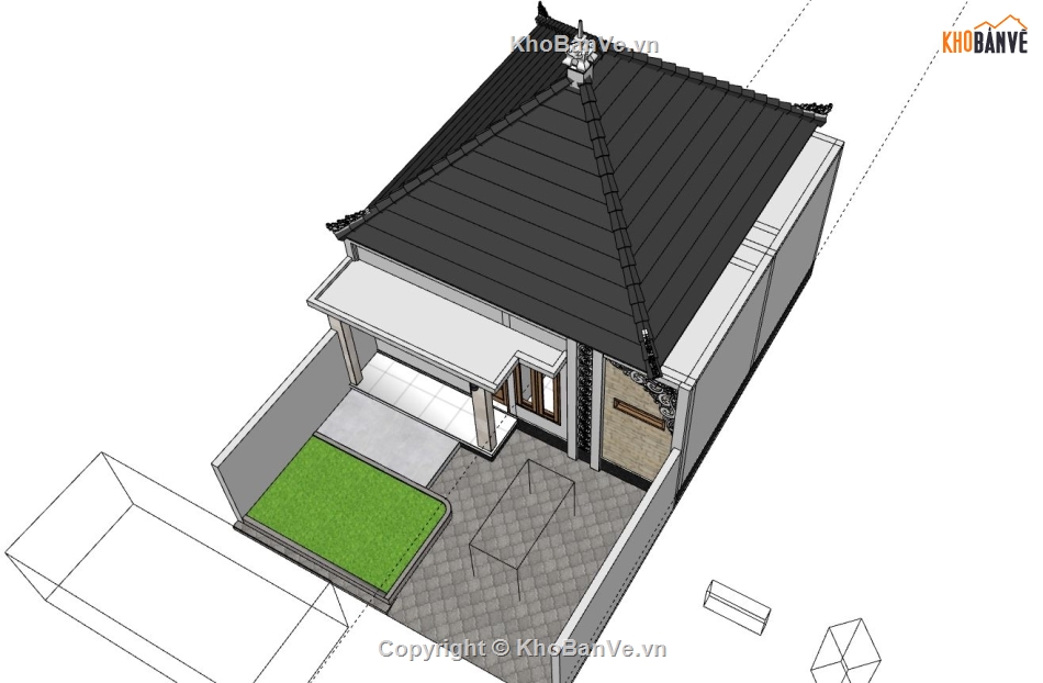 nhà cấp 4,nhà cấp 4 sketchup,mẫu nhà cấp 4 đơn giản,phối cảnh nhà cấp 4