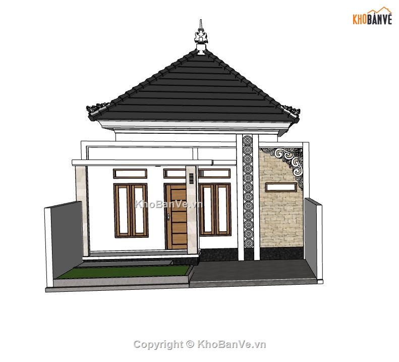 nhà cấp 4,nhà cấp 4 sketchup,mẫu nhà cấp 4 đơn giản,phối cảnh nhà cấp 4