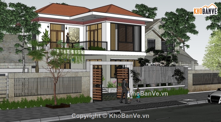 SU biệt thự 2 tầng,Su biệt thự 10x10m,Sketchup biệt thự,Mẫu biệt thự Su