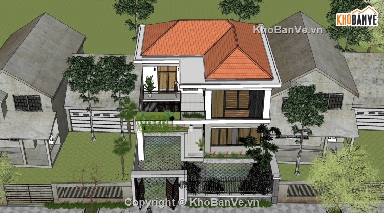 SU biệt thự 2 tầng,Su biệt thự 10x10m,Sketchup biệt thự,Mẫu biệt thự Su