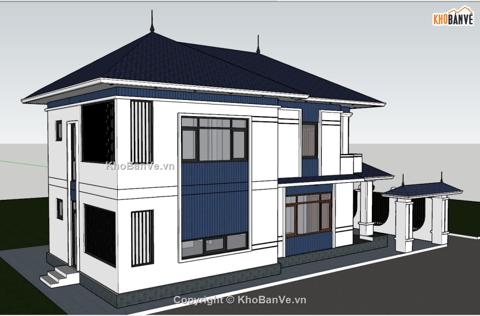 File Sketchup biệt thự 2 tầng,sketchup biệt thự 2 tầng,Biệt thự file sketchup,File sketchup biệt thự 8.5x15m,Mẫu sketchup biệt thự 2 tầng