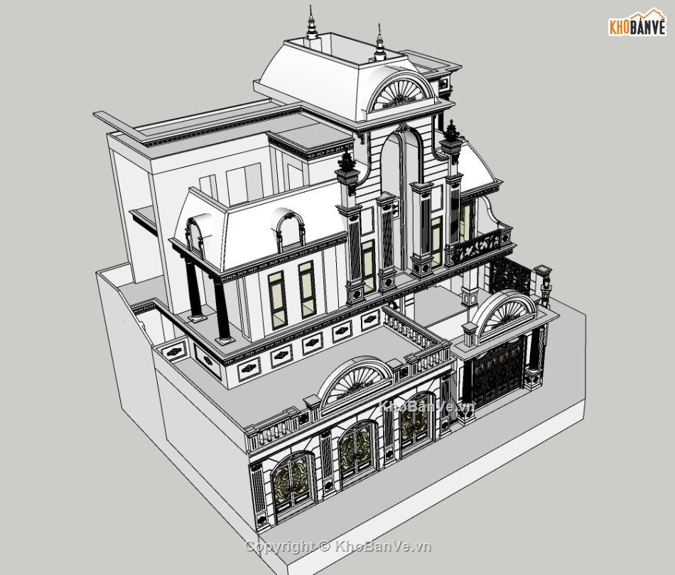 sketchup biệt thự tân cổ điển,biệt thự  sketchup,File biệt thự sketchup,biệt thự cổ,cổ điển