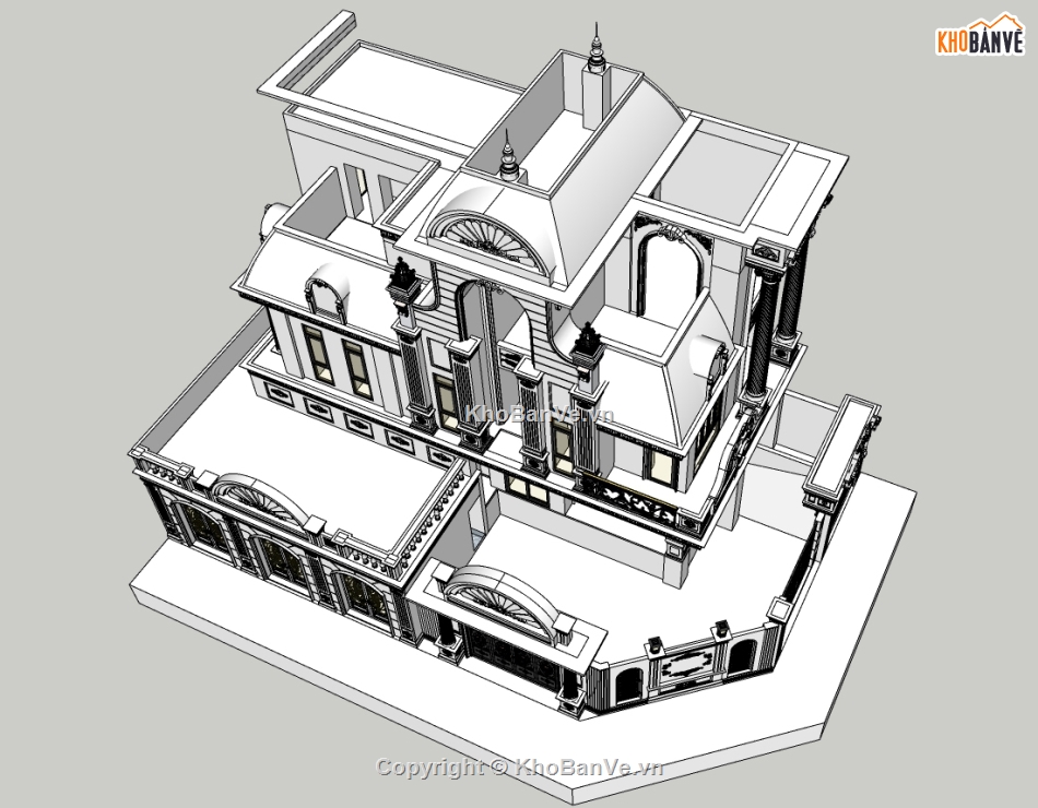 sketchup biệt thự tân cổ điển,biệt thự  sketchup,File biệt thự sketchup,biệt thự cổ,cổ điển