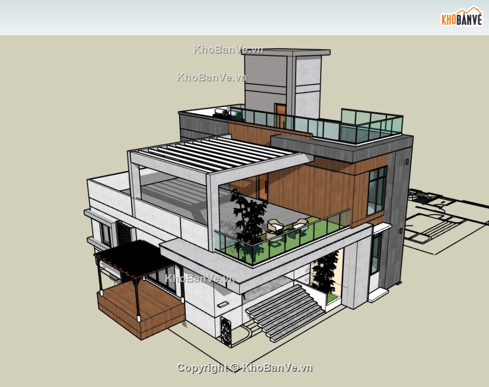 su biệt thự,sketchup biệt thự,su biệt thự 2 tầng,sketchup biệt thự 2 tầng