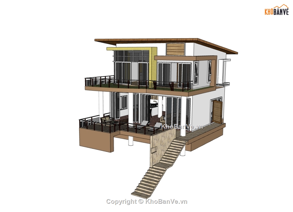 biệt thự 2 tầng,su biệt thự,sketchup biệt thự