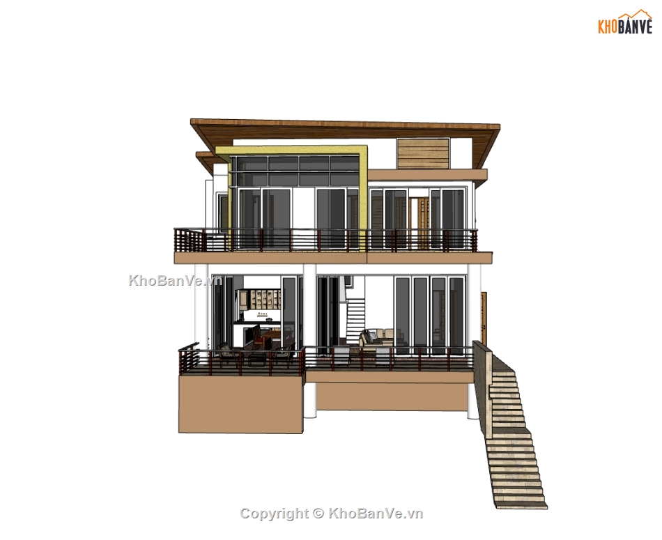 biệt thự 2 tầng,su biệt thự,sketchup biệt thự