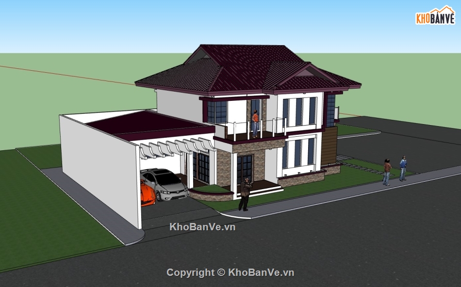 biệt thự 2 tầng,su biệt thự,sketchup biệt thự