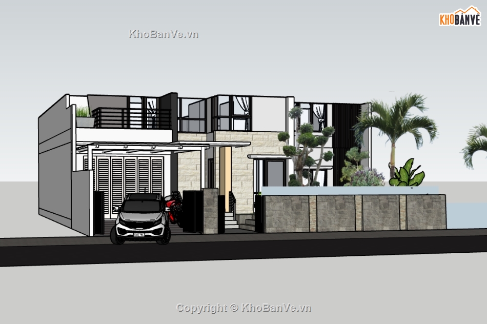 biệt thự 2 tầng,su biệt thự,sketchup biệt thự