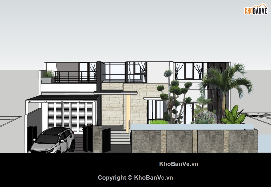 biệt thự 2 tầng,su biệt thự,sketchup biệt thự