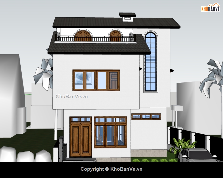 biệt thự 2 tầng,su biệt thự,sketchup biệt thự 2 tầng