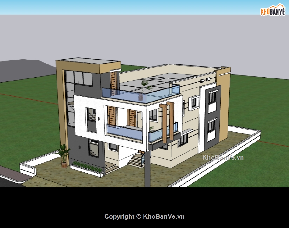 biệt thự 2 tầng,su biệt thự,sketchup biệt thự