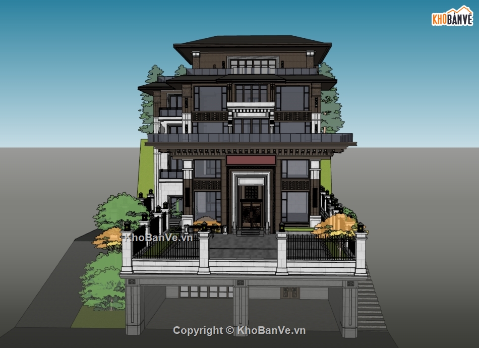 su biệt thự,sketchup biệt thự,su biệt thự 5 tầng