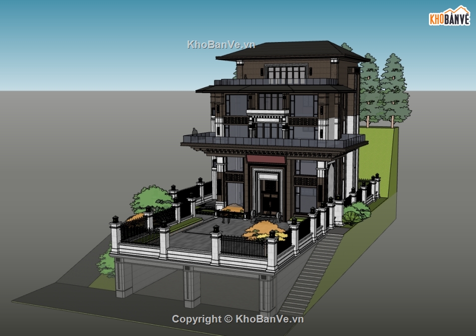 su biệt thự,sketchup biệt thự,su biệt thự 5 tầng