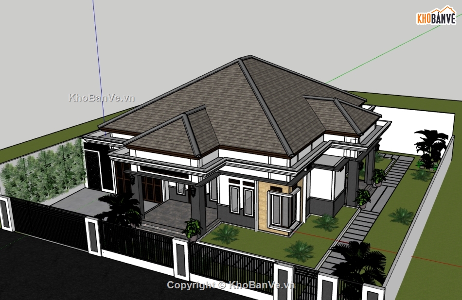 su biệt thự,sketchup biệt thự,biệt thự 1 tầng