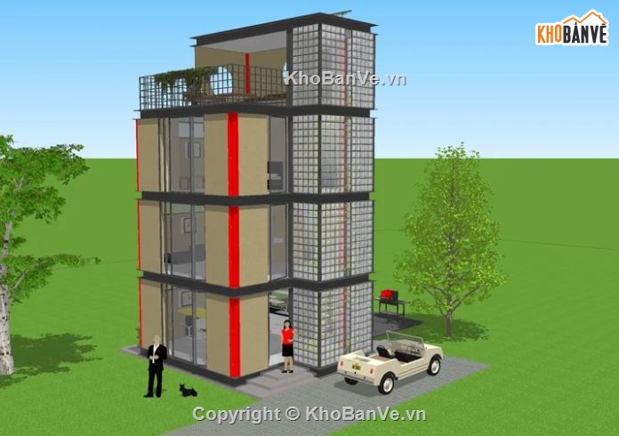 sketchup nhà phố 4 tầng,Model su nhà phố 4 tầng,Nhà phố 4 tầng file su,File su nhà phố 4 tầng