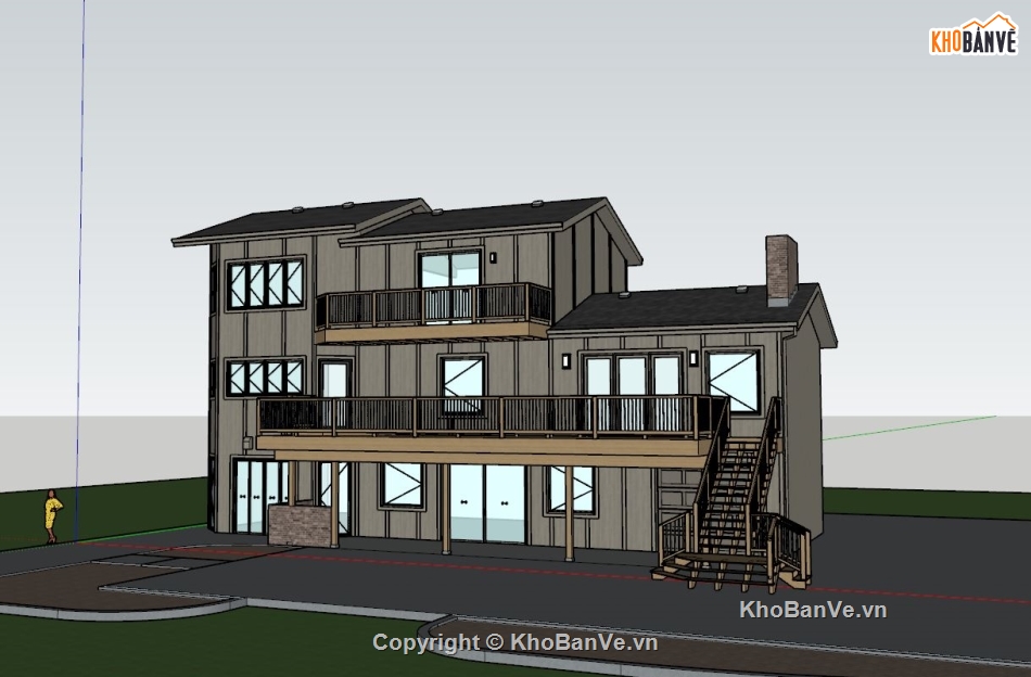 sketchup,model biệt thự,File Sketchup biệt thự đẹp,file sketchup nhà gỗ,file sketchup farmhouse