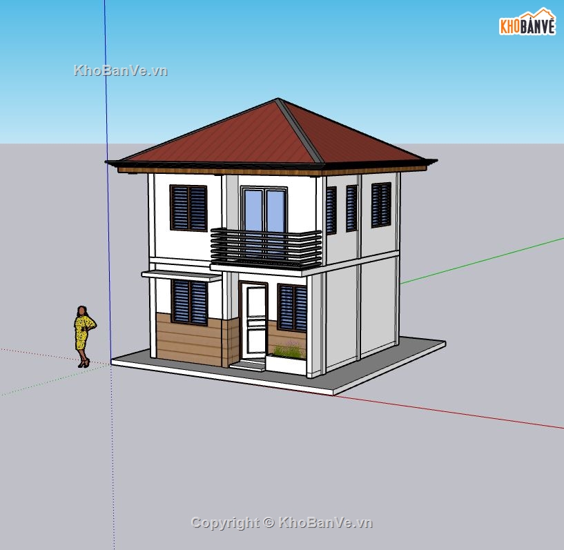 File su nhà 2 tầng,ngoại cảnh nhà 2 tầng,sketchup nhà 2 tầng hiện đại