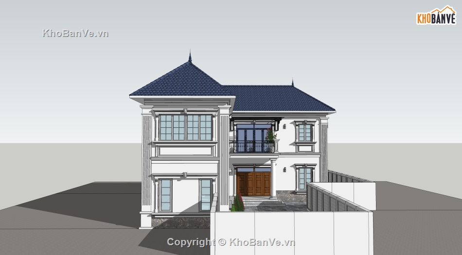 Sketchup nhà 2 tầng,nhà mái thái chữ l,thiết kế nhà phố 2 tầng,model su nhà phố 2 tầng