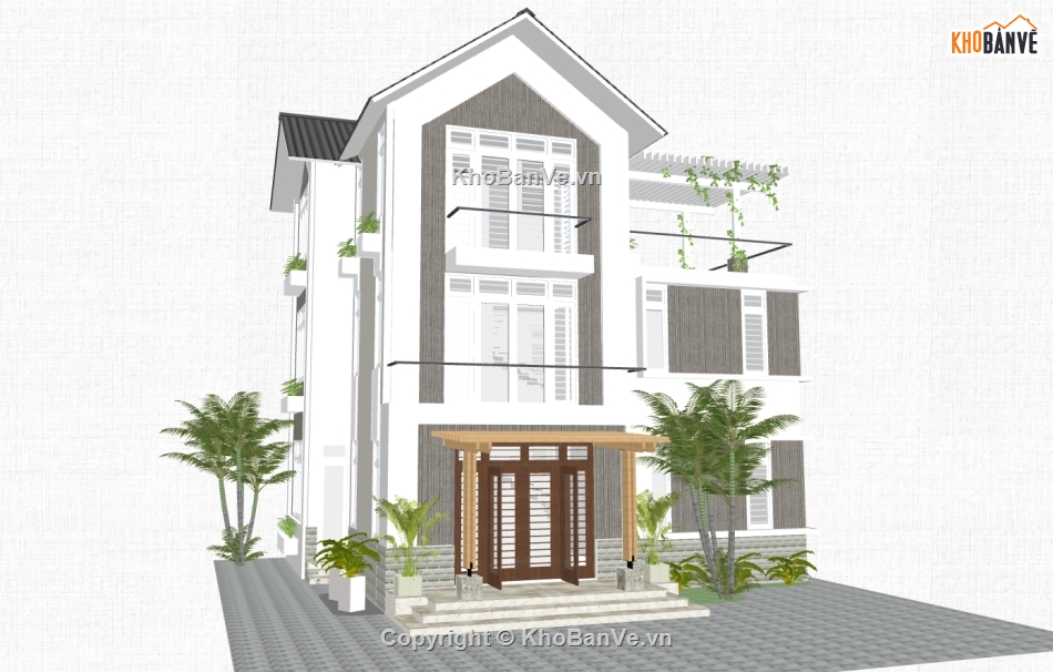 nhà 3 tầng,sketchup 3 tầng,sketchup nhà 3 tầng