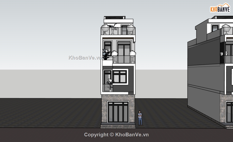 nhà 4 tầng,su nhà phố,sketchup nhà phố