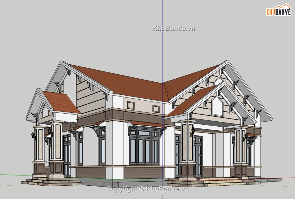 nhà mái thái 1 tầng sketchup,sketchup 1 tầng,sketchup nhà 1 tầng,bản vẽ su nhà 1 tầng,model su nhà 1 tầng,file sketchup nhà 1 tầng