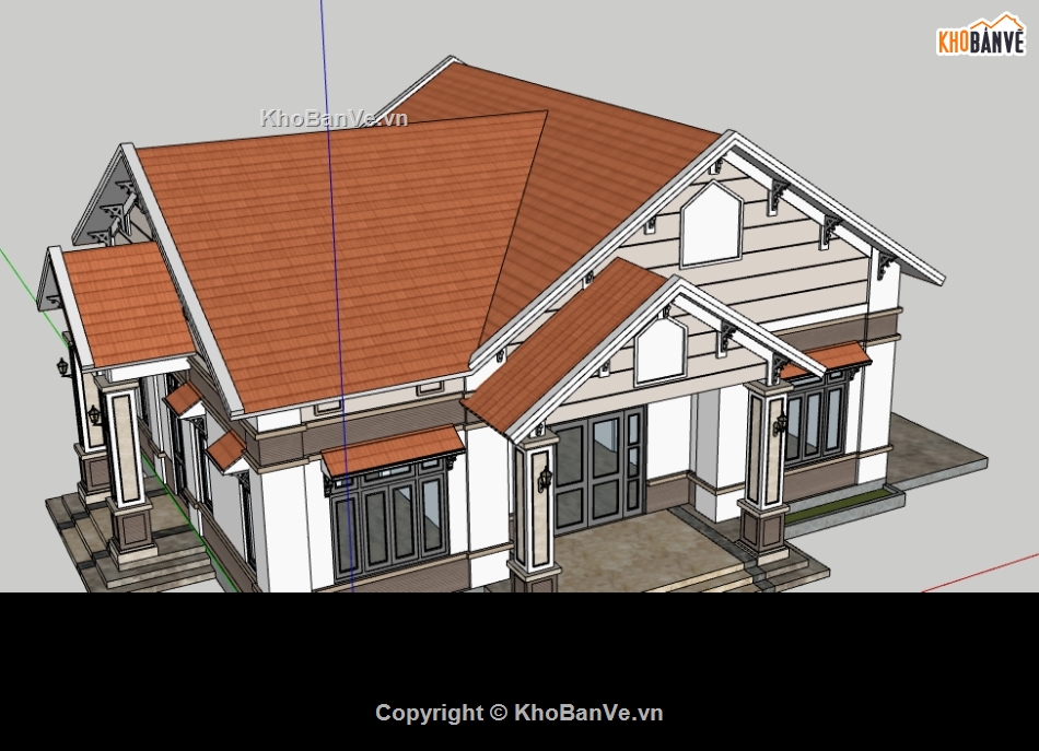 nhà mái thái 1 tầng sketchup,sketchup 1 tầng,sketchup nhà 1 tầng,bản vẽ su nhà 1 tầng,model su nhà 1 tầng,file sketchup nhà 1 tầng