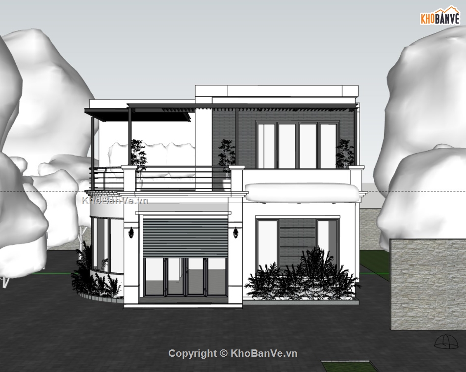 biệt thự 2 tầng,su biệt thự,sketchup biệt thự