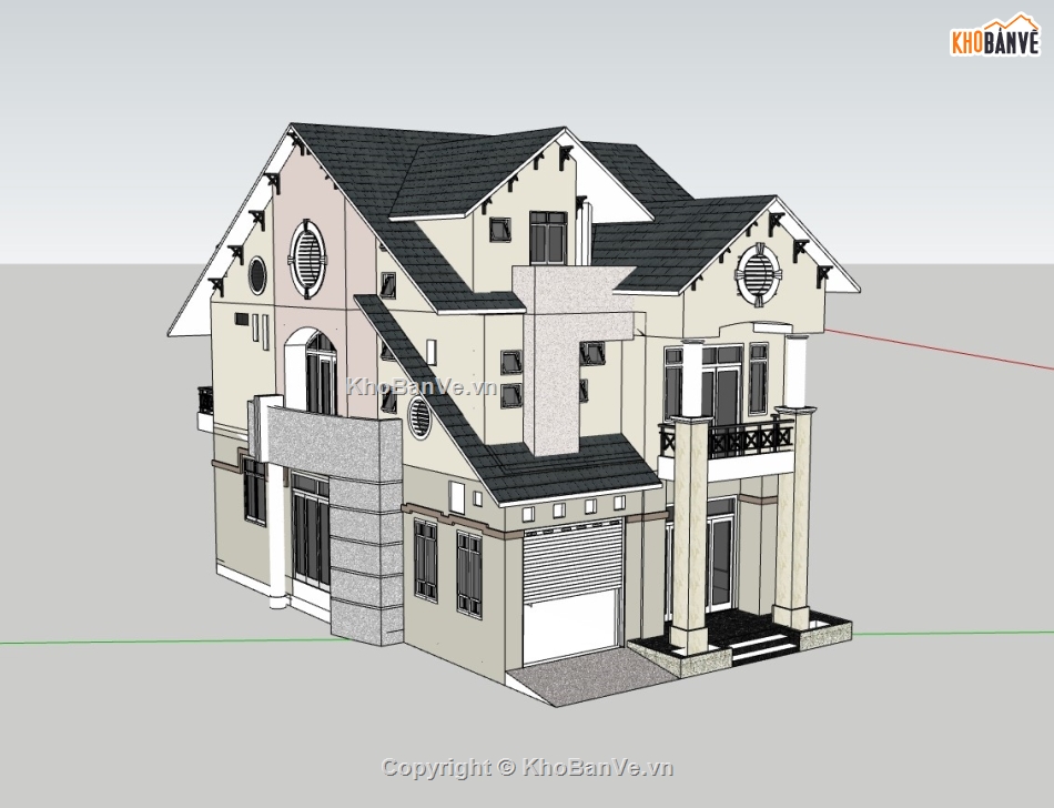 biệt thự 3 tầng,su biệt thự,sketchup biệt thự