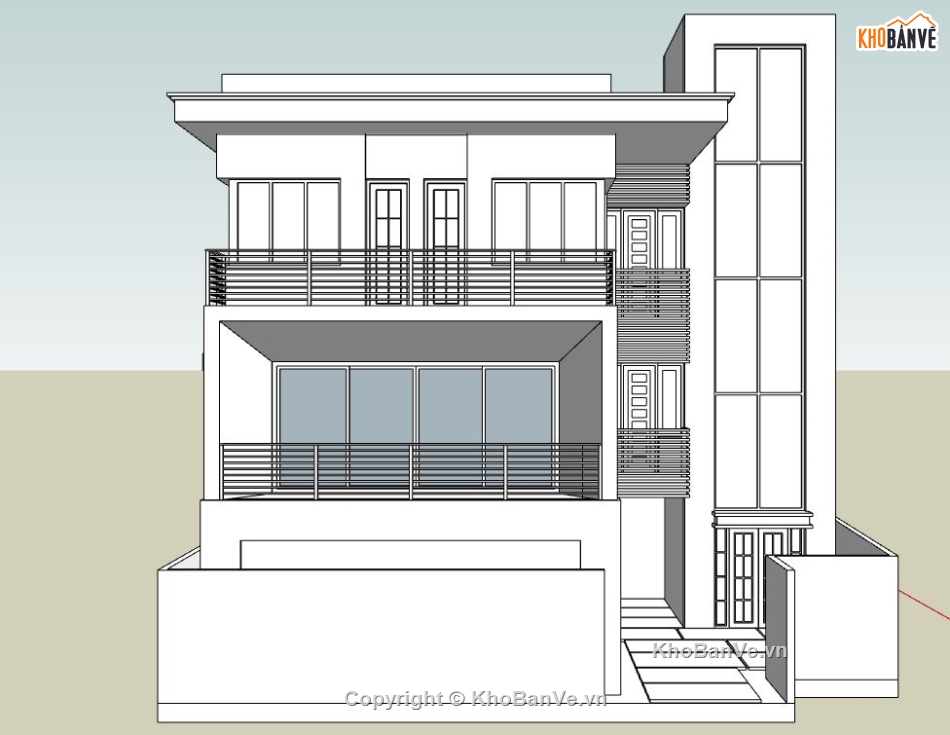 biệt thự 3 tầng file su,biệt thự hiện đại sketchup,biệt thự hiện đại 3 tầng,File sketchup biệt thự 3 tầng,sketchup biệt thự mái bằng