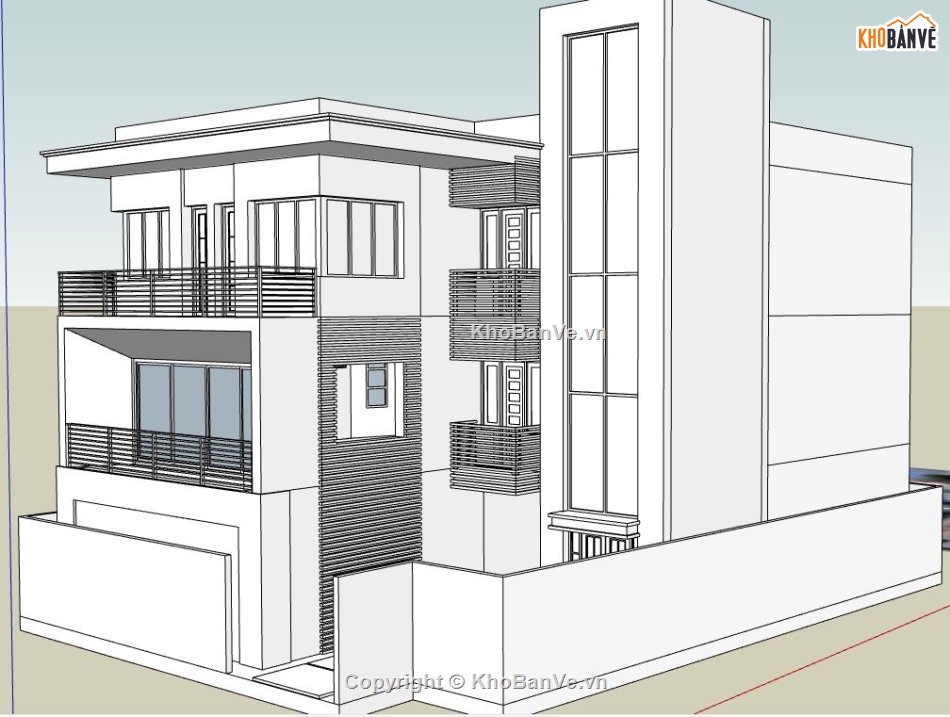 biệt thự 3 tầng file su,biệt thự hiện đại sketchup,biệt thự hiện đại 3 tầng,File sketchup biệt thự 3 tầng,sketchup biệt thự mái bằng