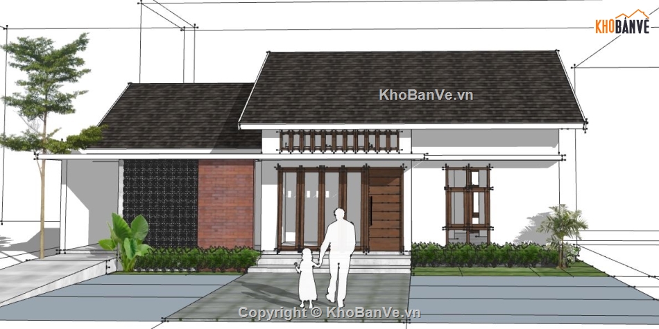 nhà cấp 4 sketchup,sketchup nhà cấp 4,model du nhà cấp 4,file sketchup nhà cấp 4