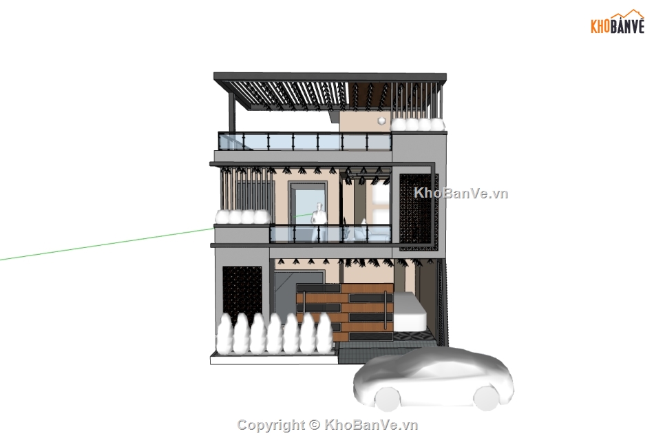 nhà phố 3 tầng,su nhà phố,sketchup nhà phố