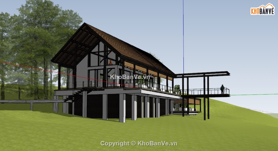 nhà gỗ,File sketchup nhà gỗ,sketchup home stay