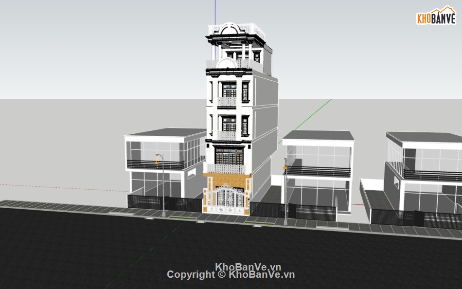 su nhà phố,sketchup nhà phố,nhà phố 5 tầng