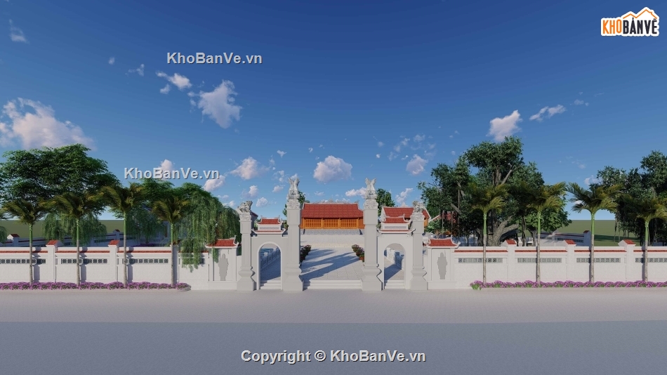 nhà truyền thống,phối cảnh đền,sketchup phối cảnh đền