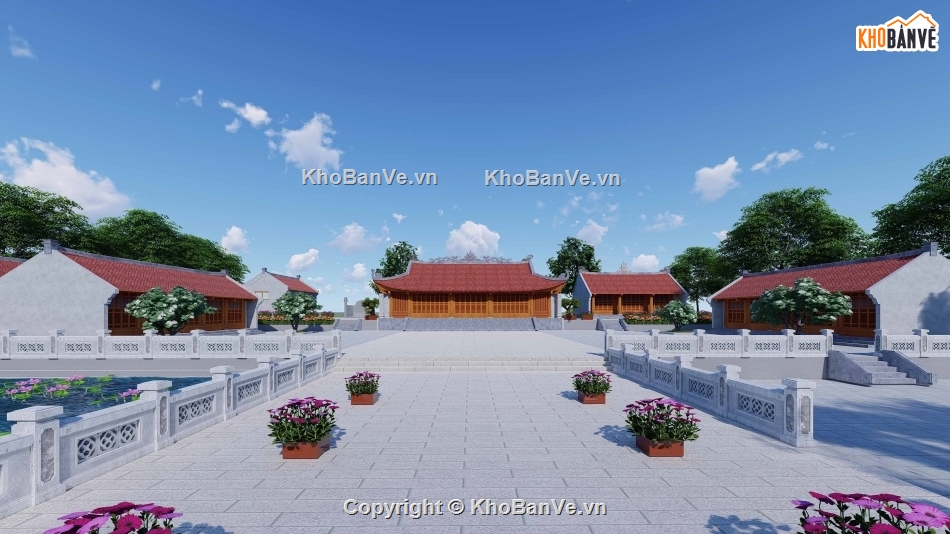 nhà truyền thống,phối cảnh đền,sketchup phối cảnh đền