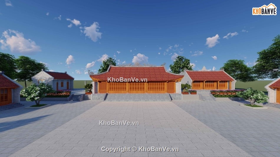nhà truyền thống,phối cảnh đền,sketchup phối cảnh đền