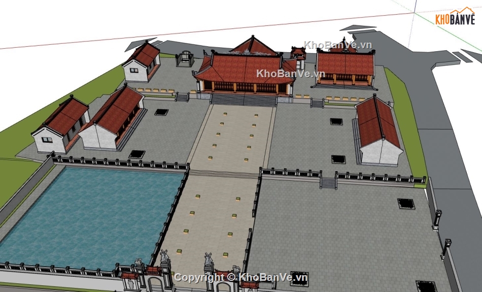 nhà truyền thống,phối cảnh đền,sketchup phối cảnh đền